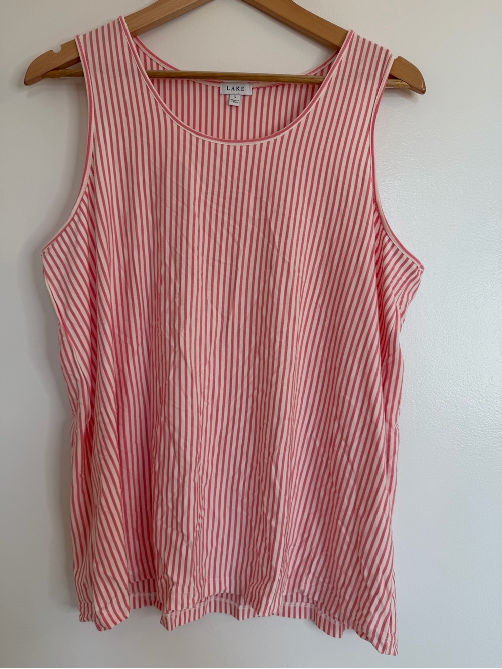 LAKE Pajama Tank Top Sz L Striped Pink White Sleepwear Lounge Soft Candy Stripe